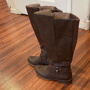 Brown Faux Leather Knee-High Boots